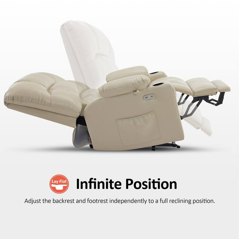 MCombo Large-Wide Lay Flat Dual Motor Power Lift Recliner Chair Sofa with Massage and Heat, Faux Leather R7688