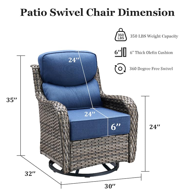 Outdoor Patio Sofa Swivel Chair with 6-Inch Thick Cushions Set
