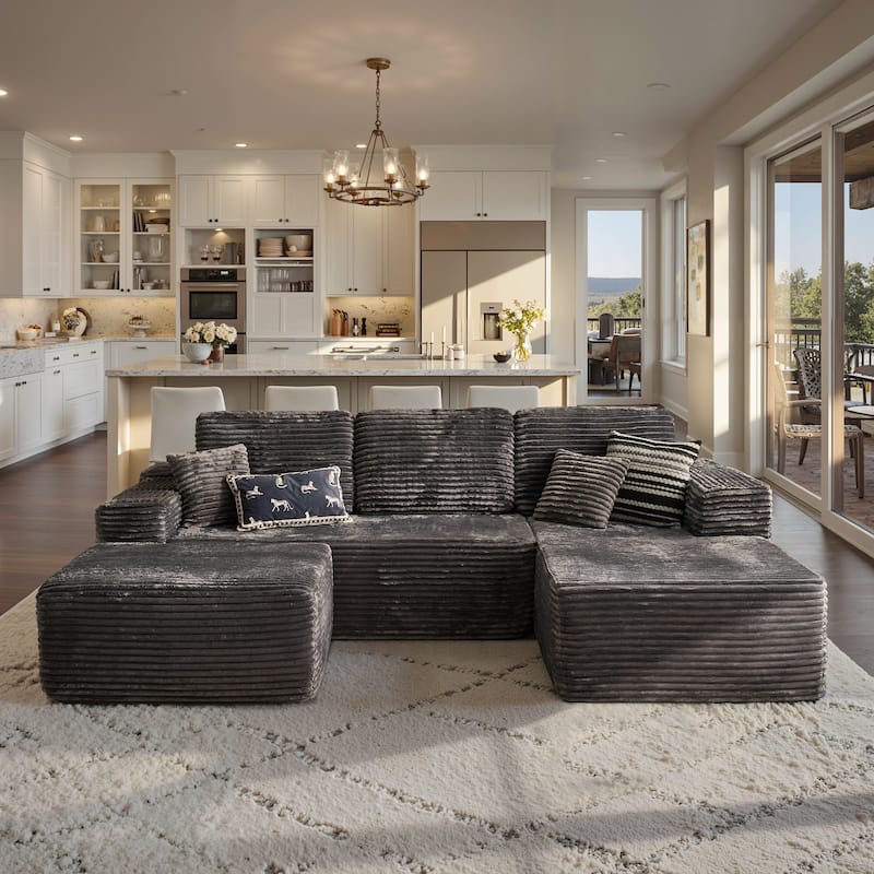 ​​OVIOS Lazy Chaise Lounge Sofa with Ottoman​ - RightPlush-Grey