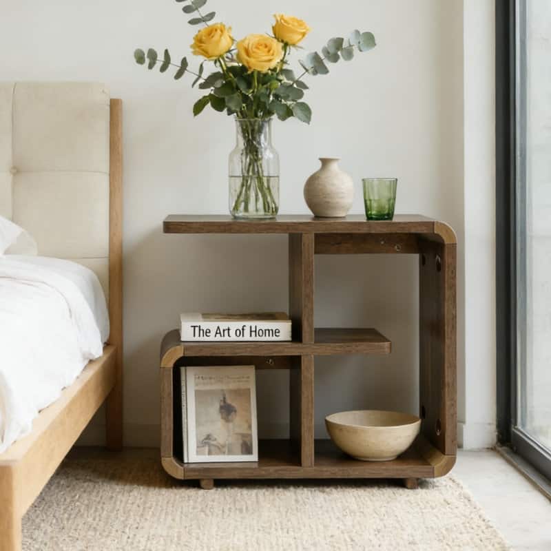 25.59'' Wooden End Table, Side Table, Nightstand With Open Shelves