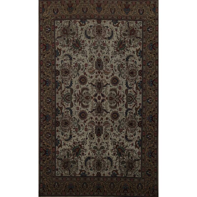 Hand Knotted Oriental 100% Wool Carpet Traditional Floral Beige & Ivories Tabriz Area Rug - 11' 2'' X 8' 4''