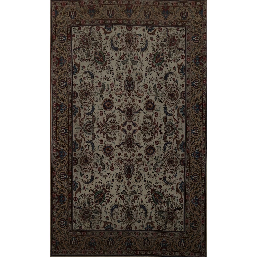 Hand Knotted Oriental 100% Wool Carpet Traditional Floral Beige & Ivories Tabriz Area Rug - 11' 2'' X 8' 4''