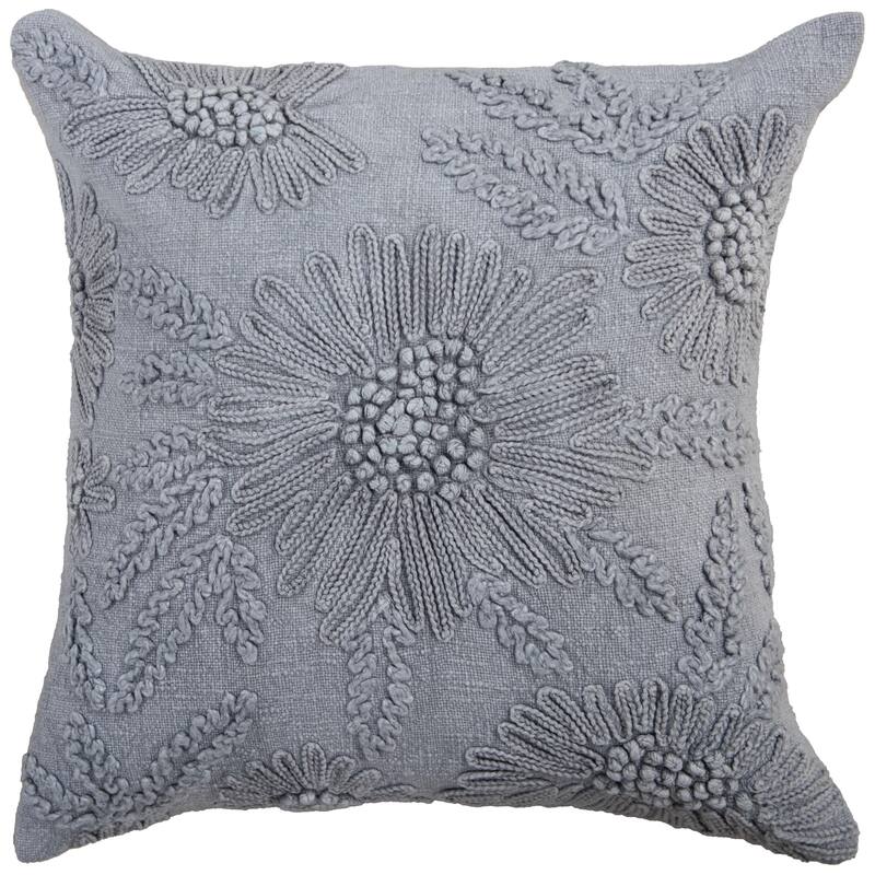 Rizzy Home Botanical Embroidered Throw Pillow - Down - Grey