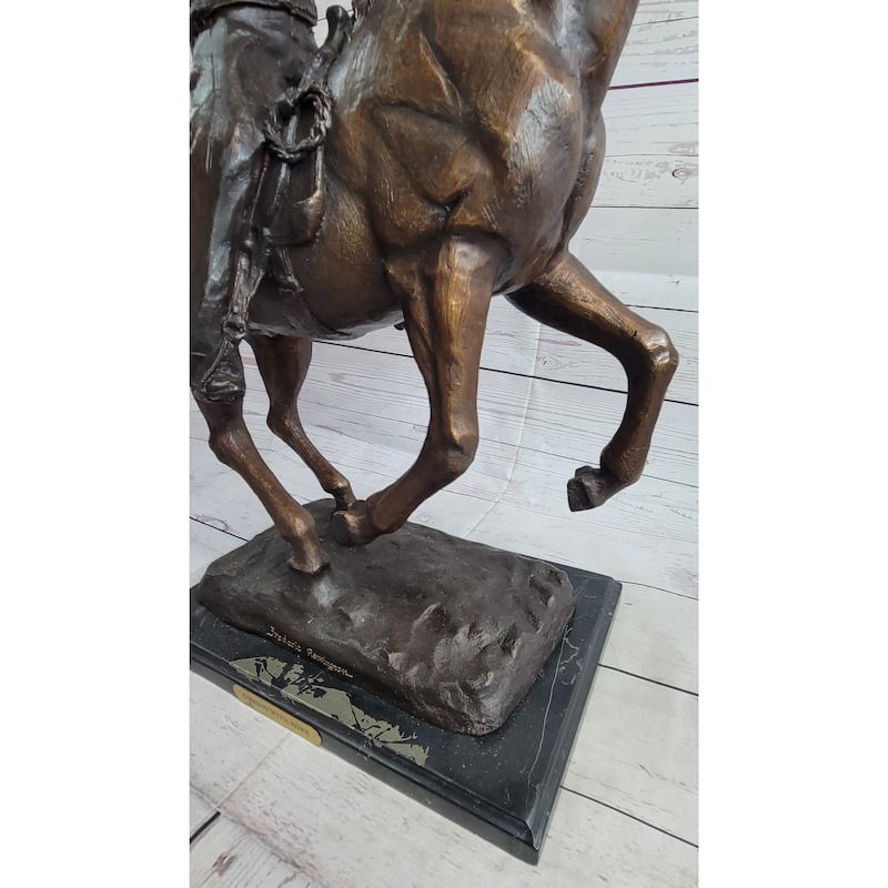 Cowboy With Rope On Horseback Country Western Bronze Sculpture Statue Frederic Remington
