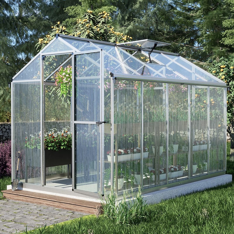 Aoodor 6' x 10' Walk-in Greenhouse with Roof Vent and Door lock
