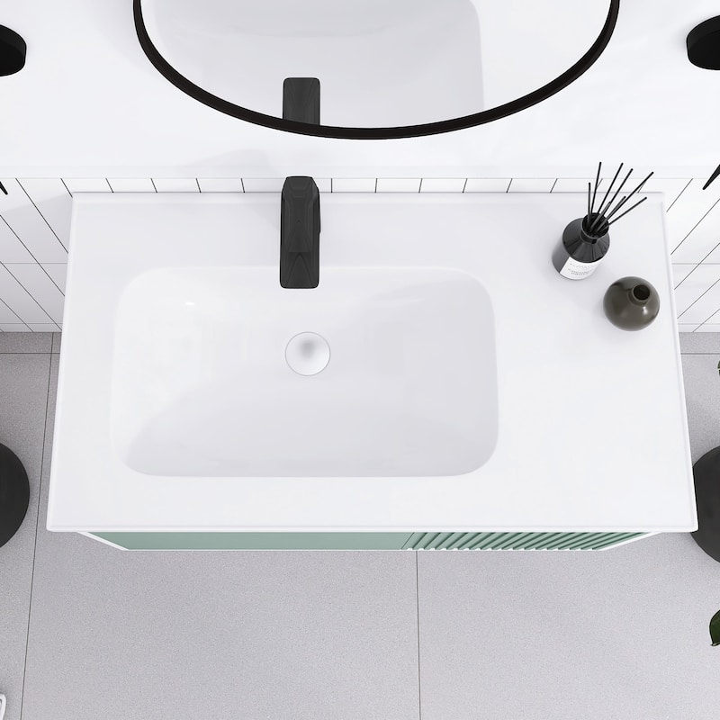 32/36/40 inch Wall Mounted Bathroom Vanity Set in Mint Green with Integrated Ceramic Sink