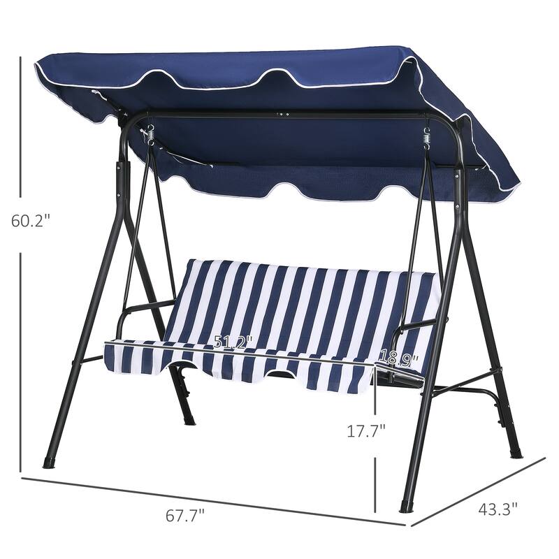 3-Seat Outdoor Patio Swing Chair with Removable Cushion and Adjustable Tilt Canopy for Patio, Garden, Poolside, Balcony