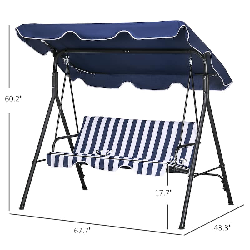 Steel 3-Seat Patio Swing with Stand and Removable Cushion - Outdoor Canopy Swing (440lb Capacity)