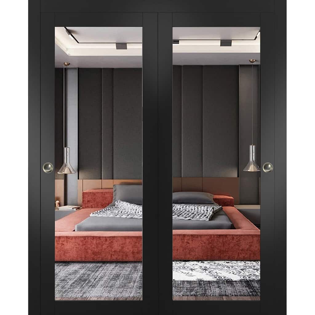 SartoDoors Lucia 1299 | Bedroom Door Interior Door | Solid Wood | Hardware Set | 36x80, Matte Black