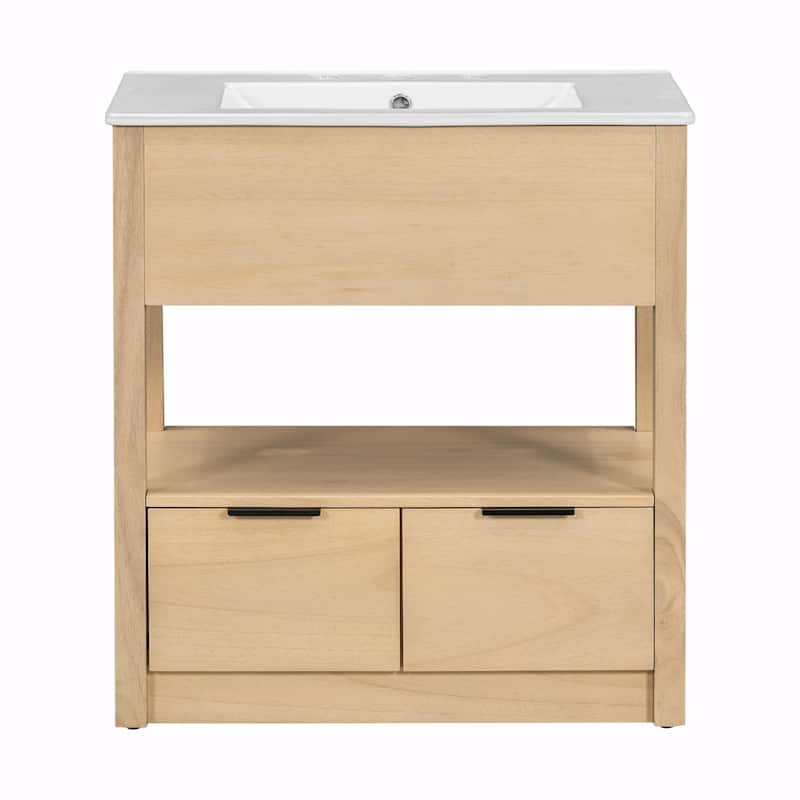 30" Bathroom Vanity with Sink Top, Open Storage Shelf, Two Drawers