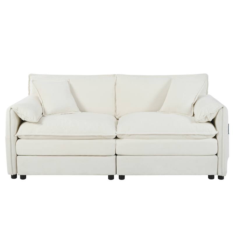 80.31" Linen 2-Seat Sofa with Hidden Storage & Soft Armrests