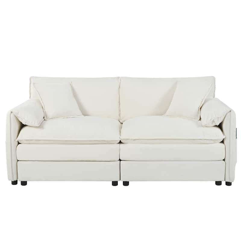 Chenille Loveseat Upholstered Deep Seat Sofa with 2 Movable Ottomans and 2 Pillows Love Seat Modular Couch for Apartment