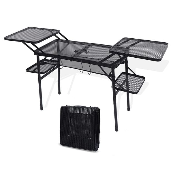 slide 2 of 7, Folding Camping Grill Table with 4 Side Tables, Mesh Storage Net, Lightweight & Portable for BBQ, Outdoor Cooking, and Camping