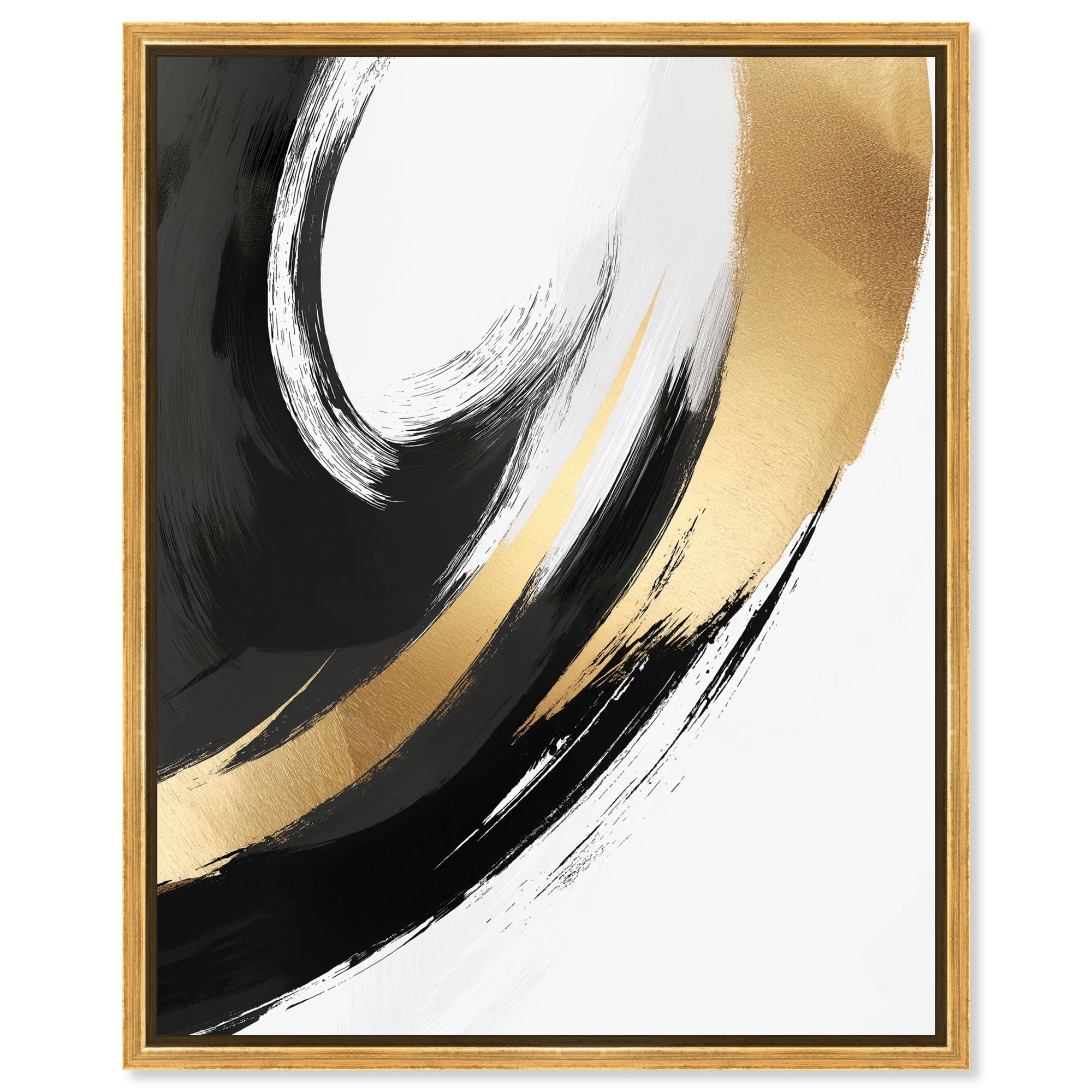 Golden Swirl I Black Gold Decor Framed Canvas Print by Art Remedy