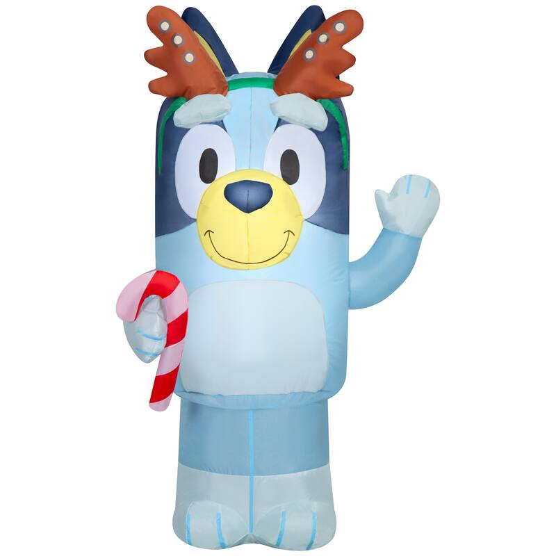 Airblown-Bluey w/Antlers Holding Candy Cane-Bluey