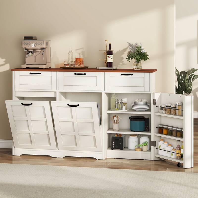 Kitchen Island With Double Tilt Out Trash Can Cabinet