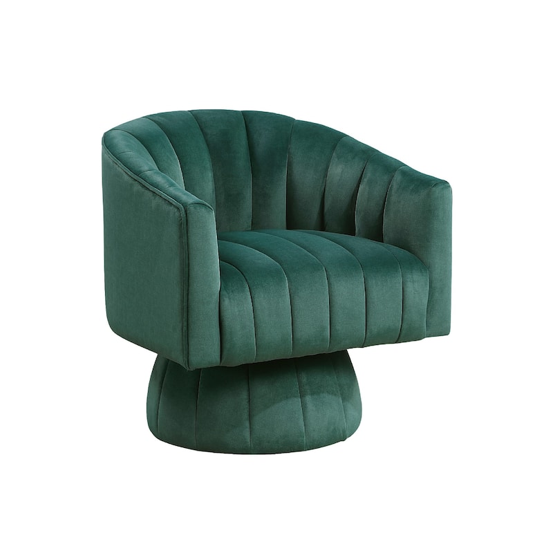 Rex Swivel Accent Chair, Barrel Channel Stitched Velvet, Green