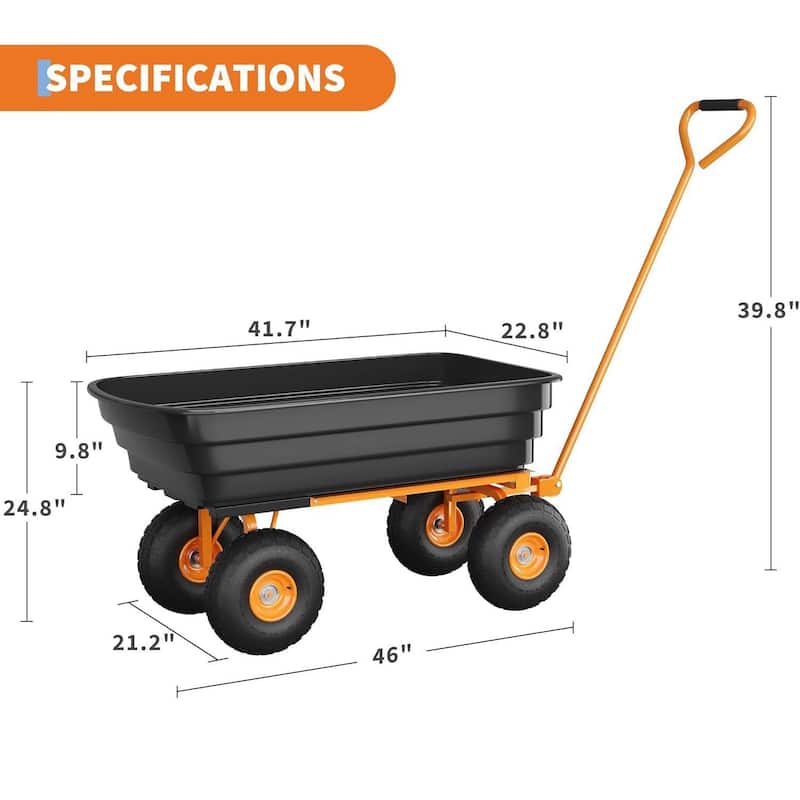 Heavy Duty Garden Dump Cart 1200lb Capacity, Yard Wagon with 180° Pivoting Handle