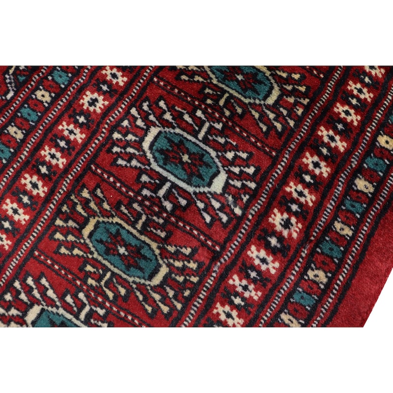 Tribal Bokhara Hail Red/Green Hand Knotted Wool Rug - 4'3'' x 6'3''