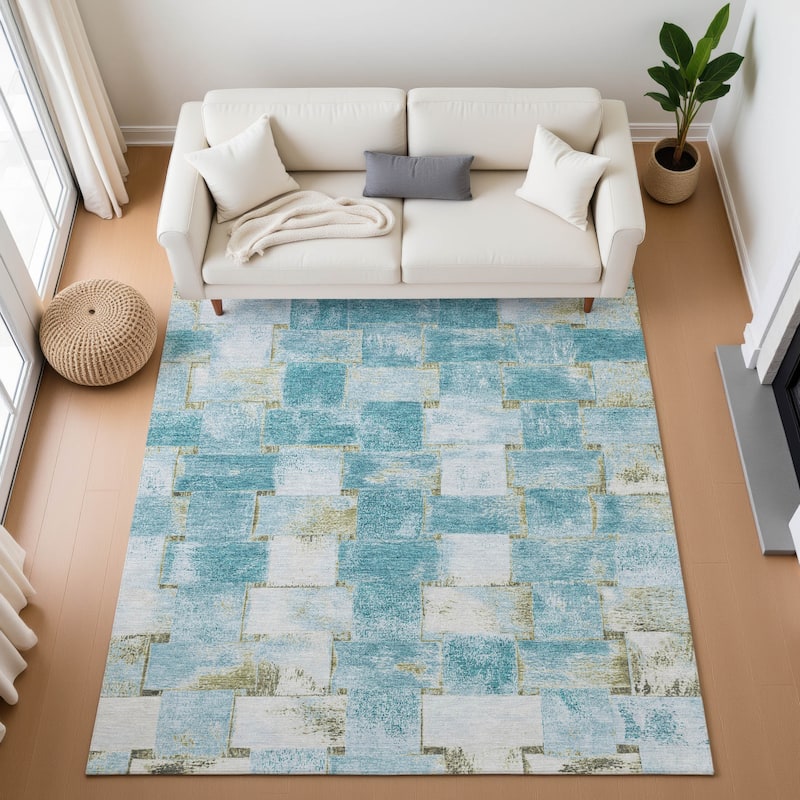 Premium Washable Super Soft Basketweave Mayfield Rug - Teal - 8' x 10'