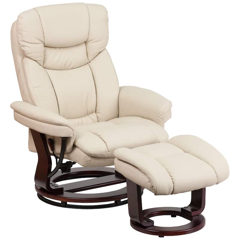 Contemporary Multi-Position Recliner and Curved Ottoman with Swivel Base - 34" - 44.5"D x 33"W x 41.25"H