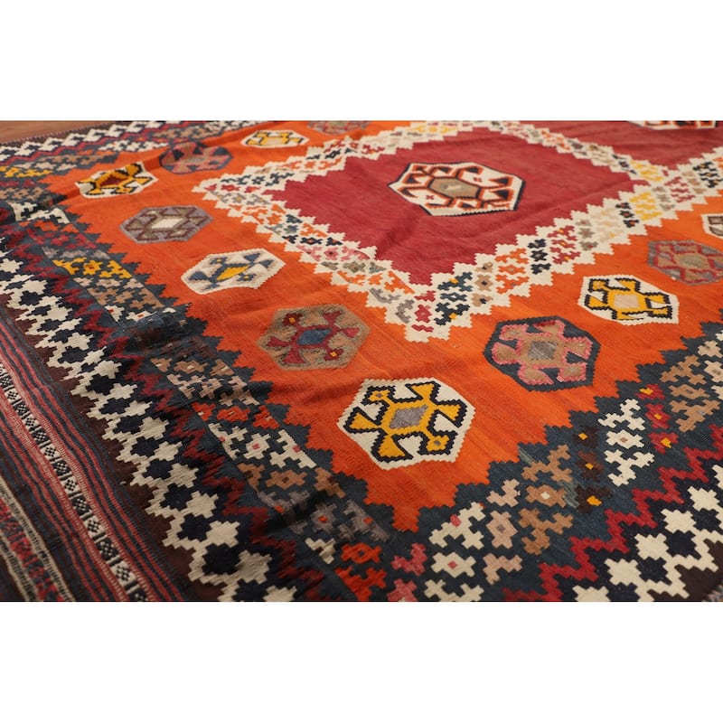Kilim Qashqai Persian Vintage Rug Oriental Flatweave Wool Carpet - 5'2"x 9'6"