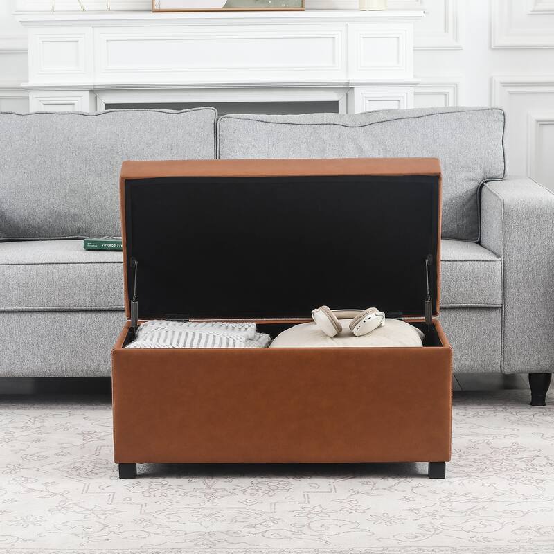 Adeco Faux Leather Storage Ottoman for Living Room