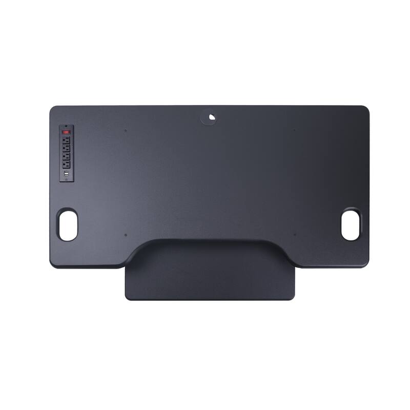 Rocelco 46 in. W Black Standing Desk Converter with AC USB Charger, Dual Monitor Stand, Three Screen Riser and Keyboard Tray