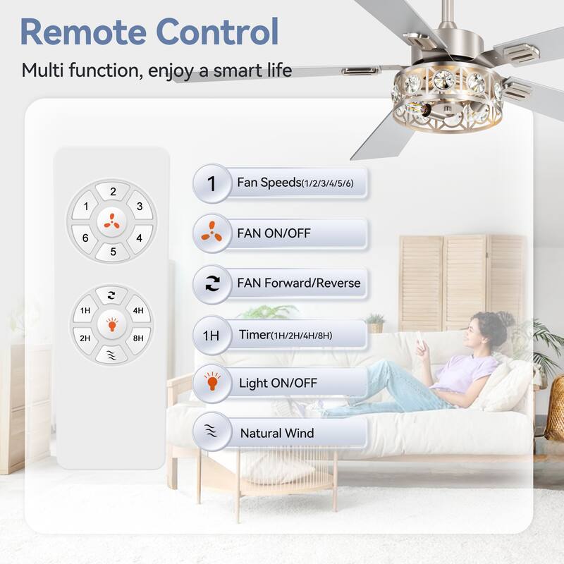 48" Wood 5-Blade Crystal Fandelier Ceiling Fan with Remote and Light