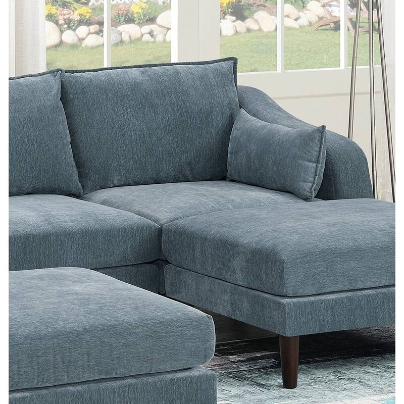 Contemporary 5pcs Grayish Fabric L-Shaped Sectional Set - 93x60x31 inches, 200 pounds
