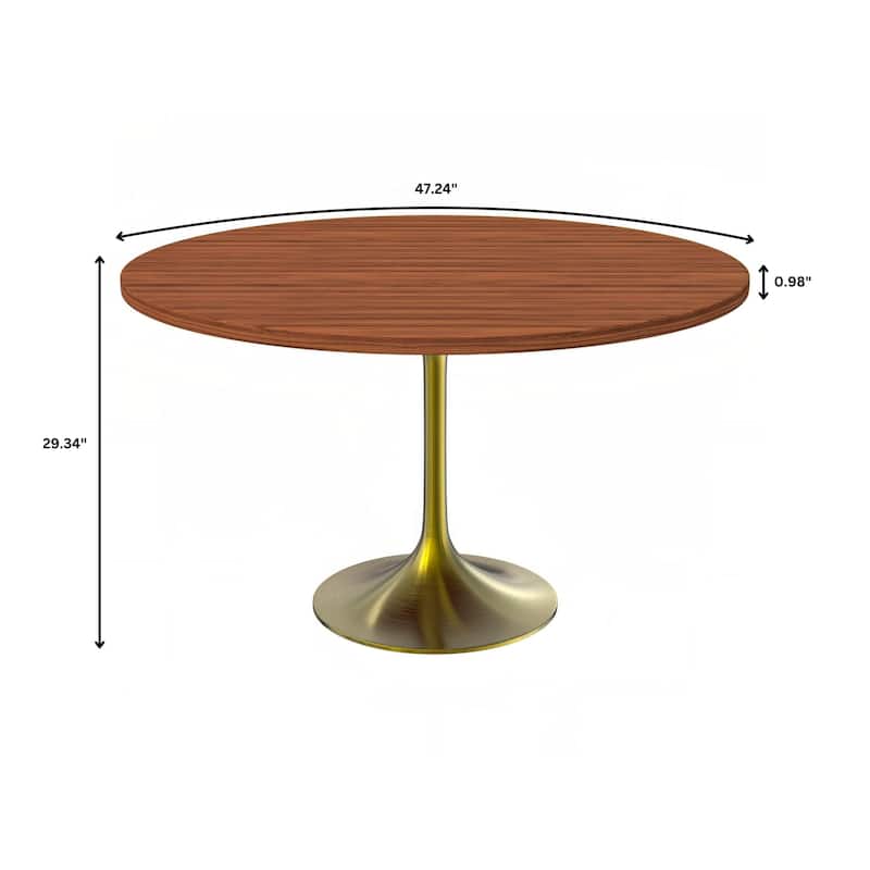 LeisureMod Verve 48" Round Dining Table with MDF Wood TableTop and Brushed Gold Base for Kitchen & Dining Room