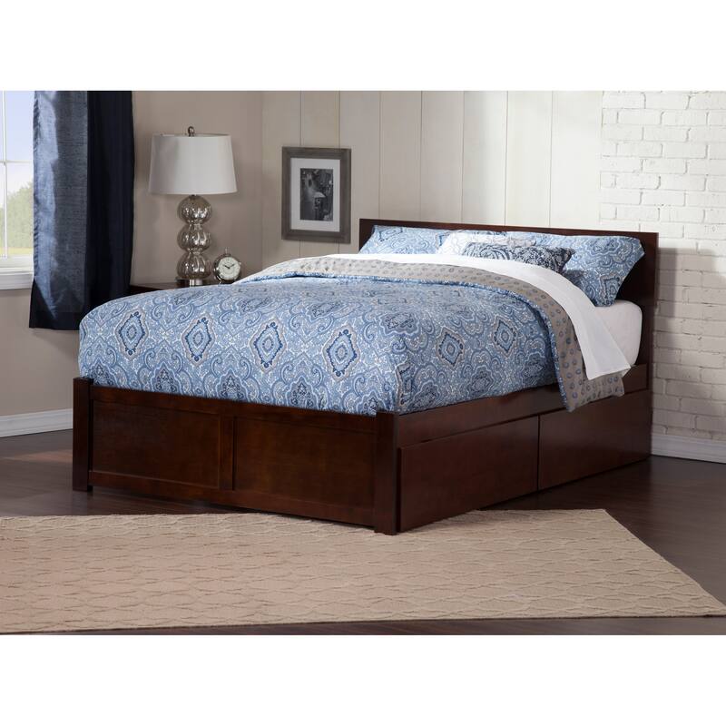 Orlando King Platform Bed with Footboard and 2 Drawers in Walnut