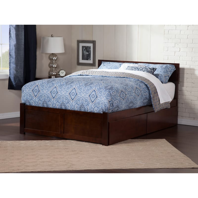 Orlando Queen Platform Bed with 2 Drawers in Walnut