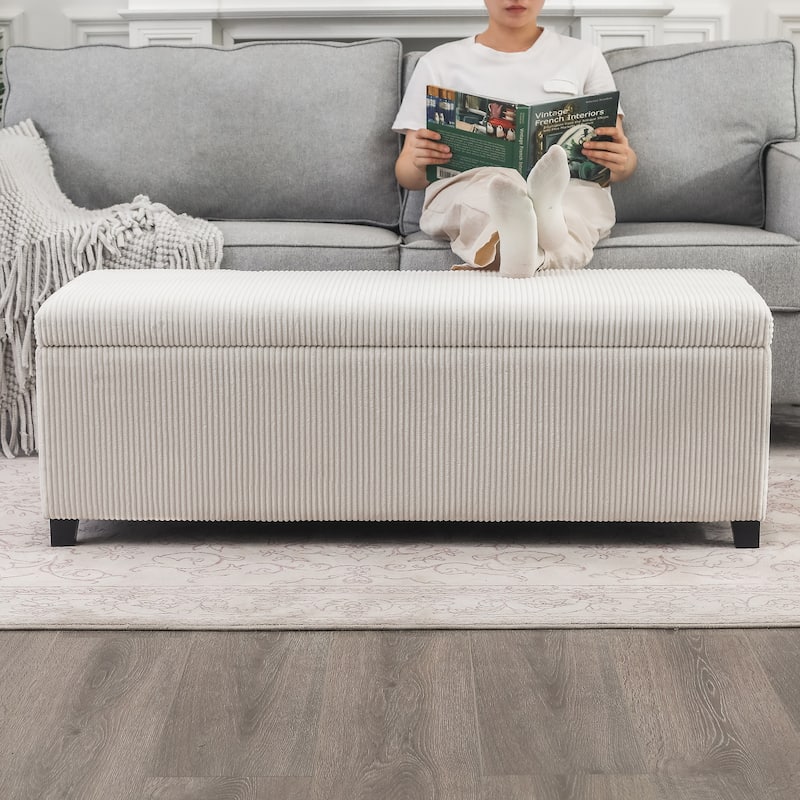 Adeco Corduroy Storage Ottoman for Living Room Bedroom