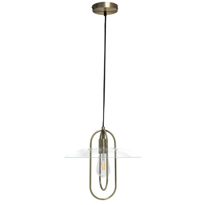 Modern Pendant Light - Metal & Glass Shade - Brass Finish - Kitchen, Dining, Office Lighting - 13.5" x 45" - 45