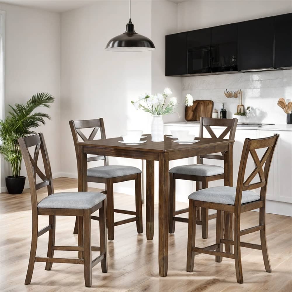 5-piece Wood Dining Counter Height Table and Chair Set