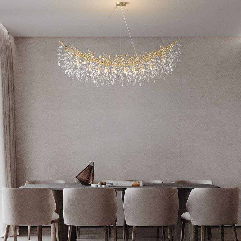 Modern Branch Crystal Linear Chandelier, 1100-1830mm Dining Pendant Light