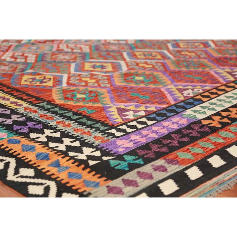 Kilim Oriental Area Rug Hand-Woven Tribal Reversible Wool Carpet - 10'0"x 12'8"
