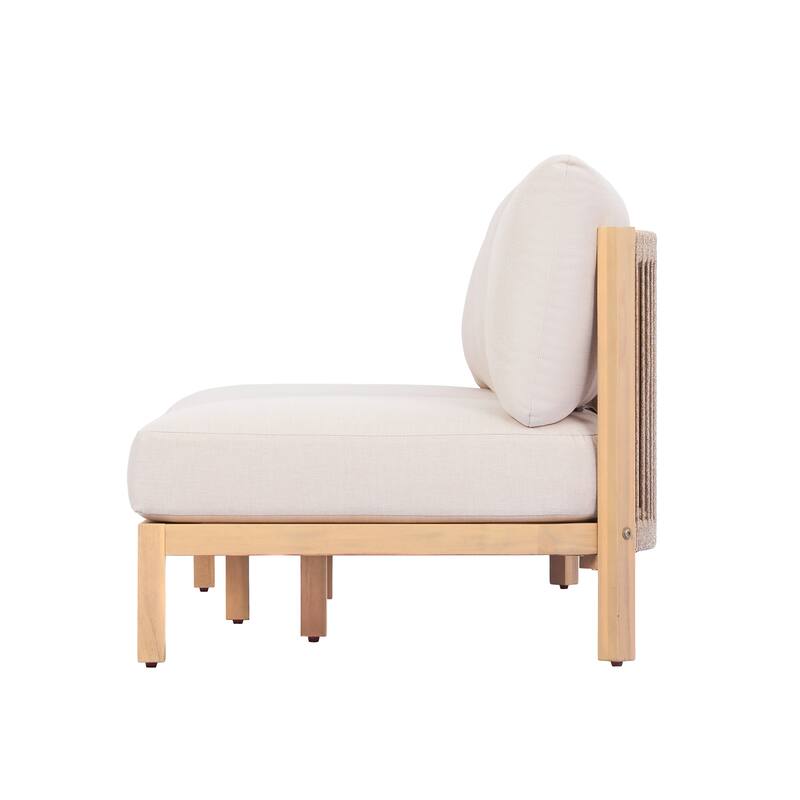 Christopher Knight Home - Outdoor Acacia Wood 3-Seater Sofa with Rope-Braided Backrest & Water-Resistant Cushions