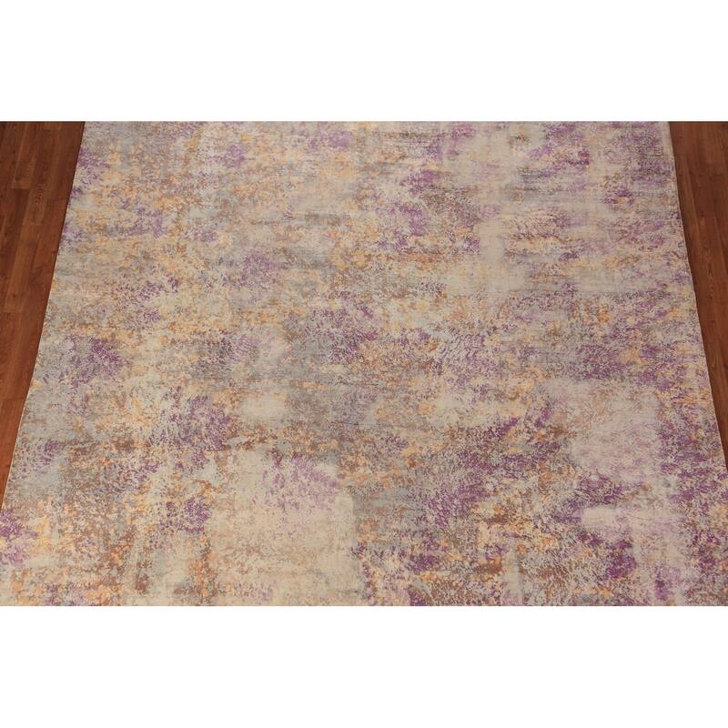 Modern Abstract Indian Area Rug Handmade Multi-Color Wool Carpet - 8'11"x 11'9"