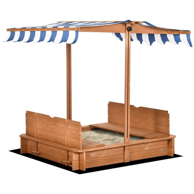 Outsunny Kids Sandbox with Cover, Outdoor Wooden Sandbox with Canopy - 41.75" x 41.75" x 47.75"