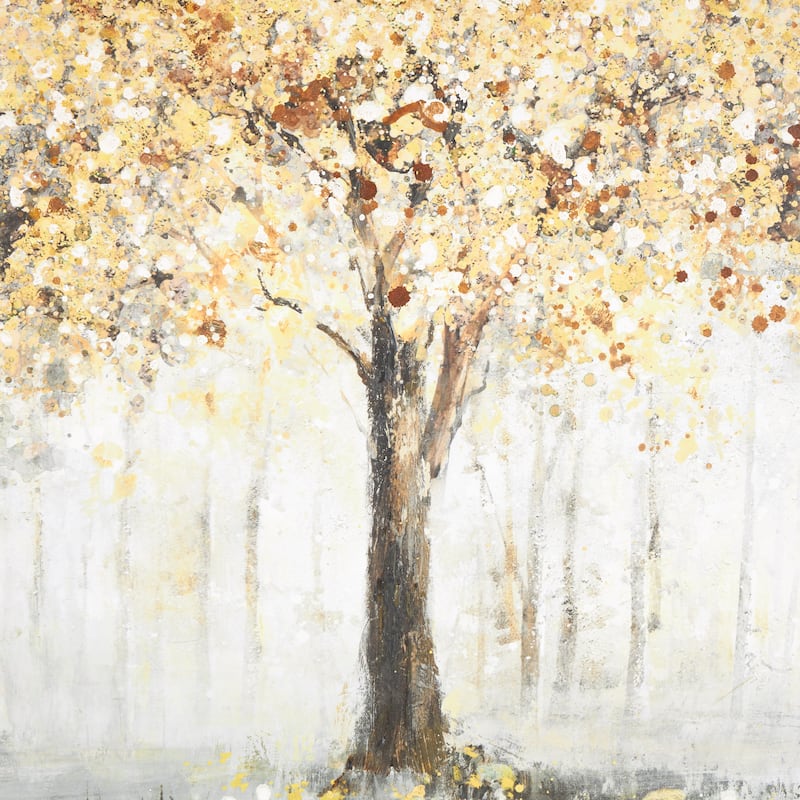 Gold Canvas Paint Splatter Forest Landscape Framed Wall Art