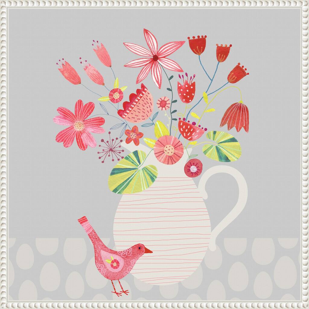 Bird With Jug of Flowers by Nic Squirrell Framed Canvas Wall Art Print