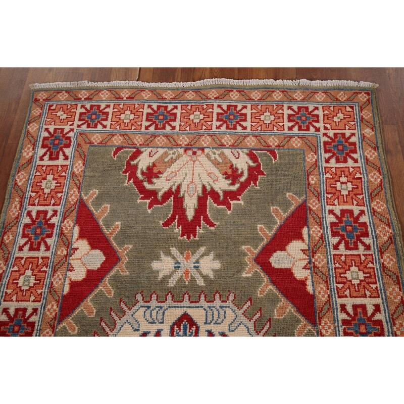 Geometric Kazak Oriental Foyer Rug Handmade Wool Carpet - 3'2" x 4'9"