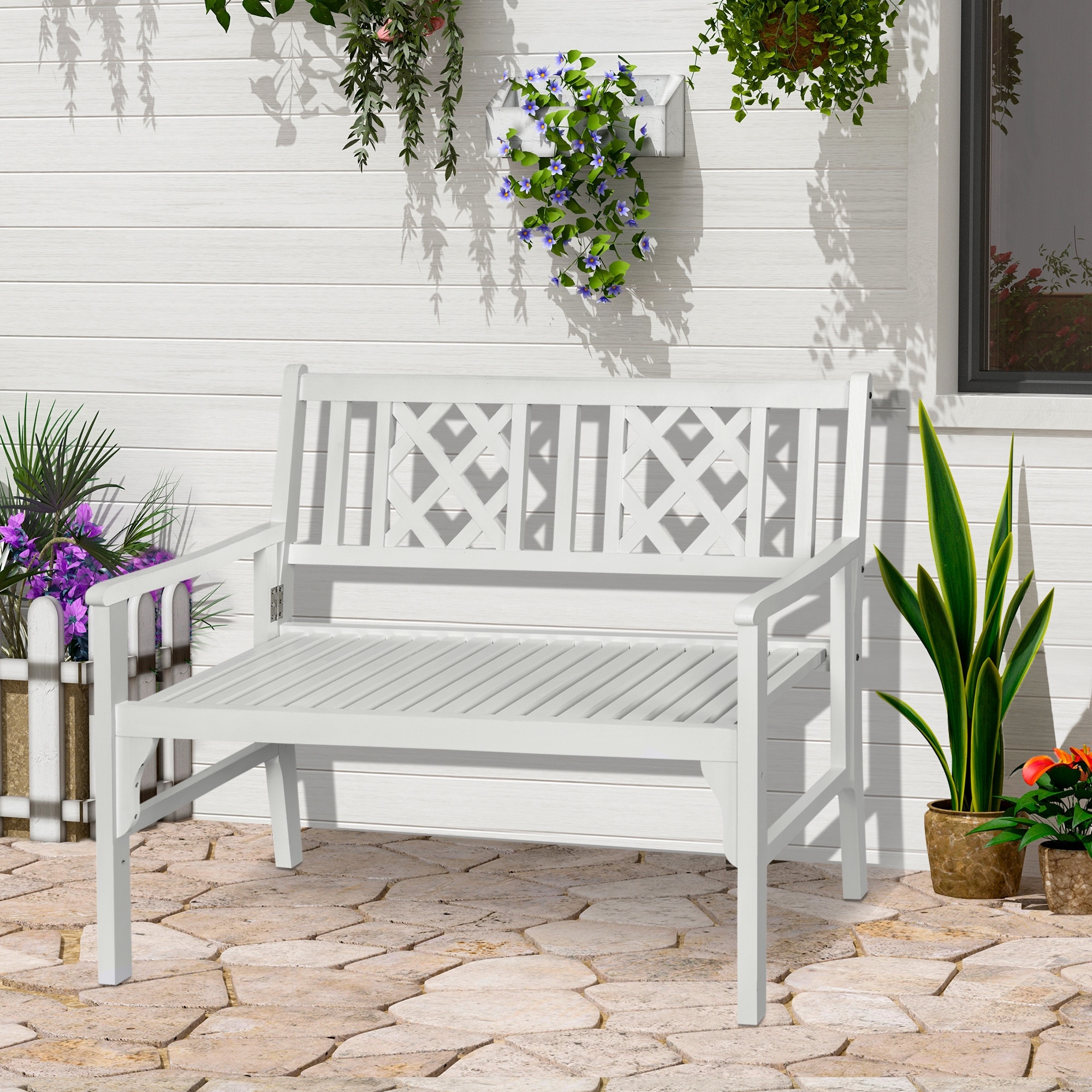 Outsunny Outdoor Foldable Garden Bench 2 Seater Patio Wooden