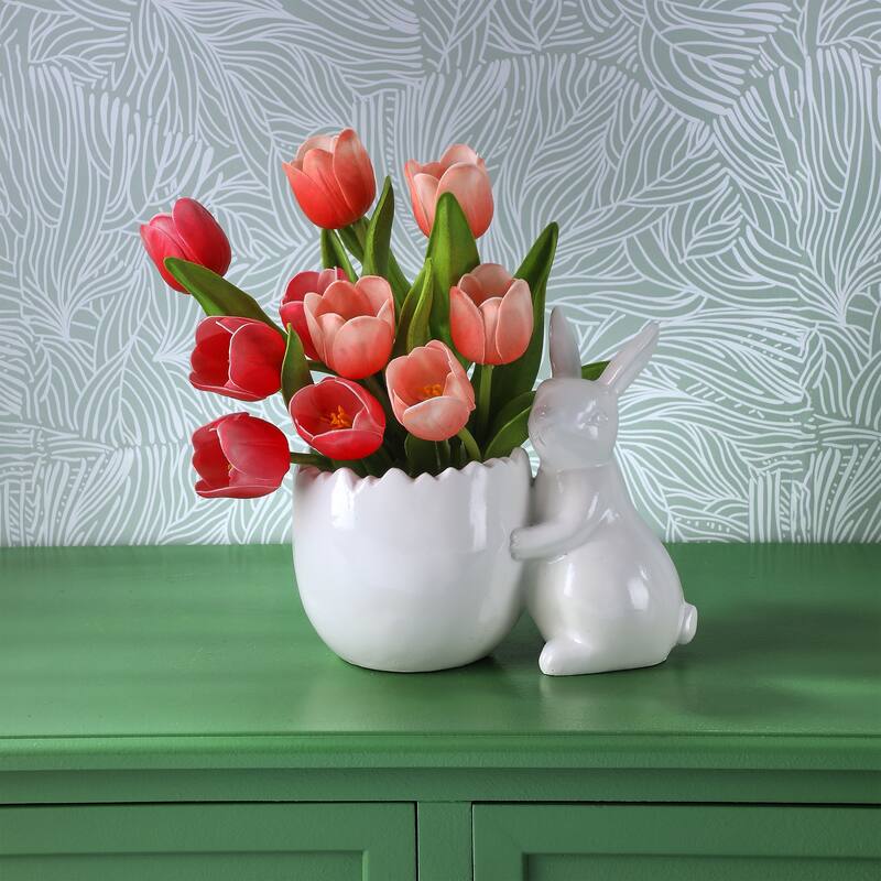 7.5" Resin Bunny With Egg Planter