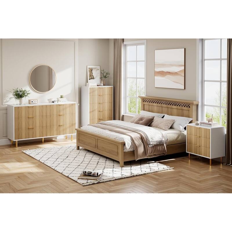 6 Drawer Dresser for Bedroom with Gold Handles, Modern Wooden Chest of Drawers