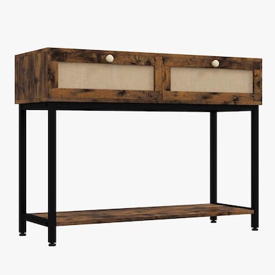 1 Modern Farmhouse Rattan Entryway Storage Shelf-Two Drawers