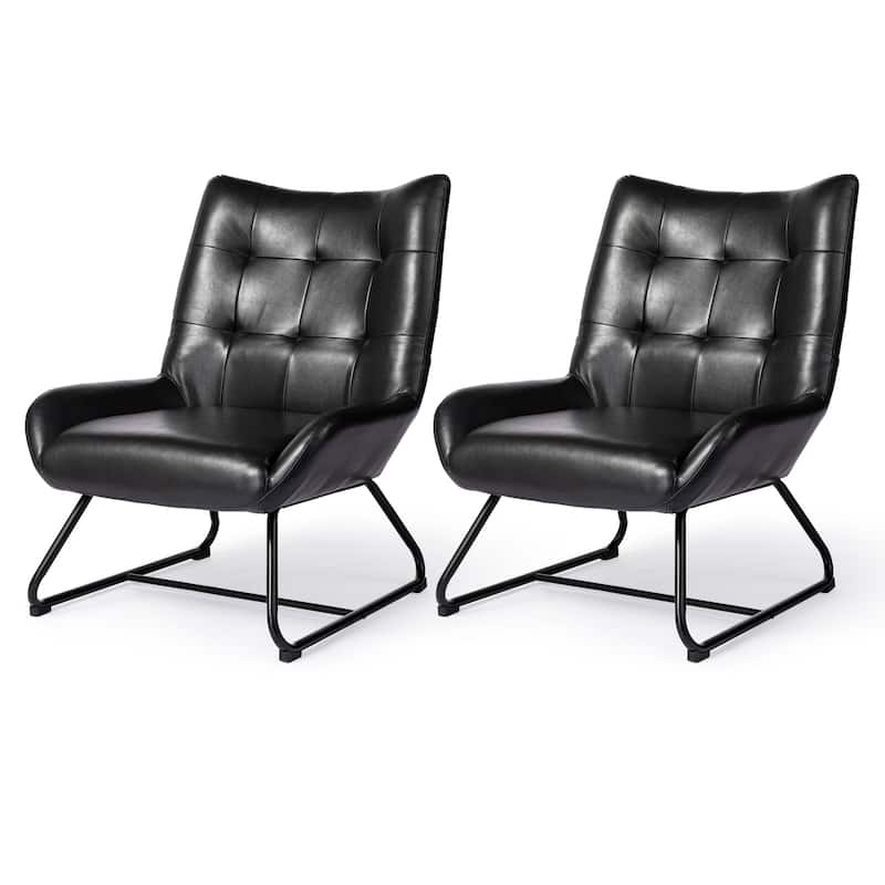 Glitzhome Set of 2 35.5"H Leatherette Wingback Accent Chairs With Metal Legs