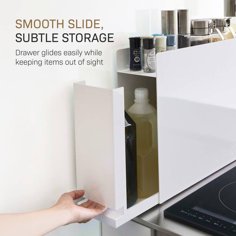 Yamazaki Home Sliding Drawer Seasoning Rack, Steel - L 36.61 x W 4.92 x H 14.45 inches